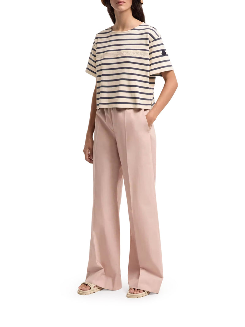 T-SHIRT CROP A RIGHE CON LOGO