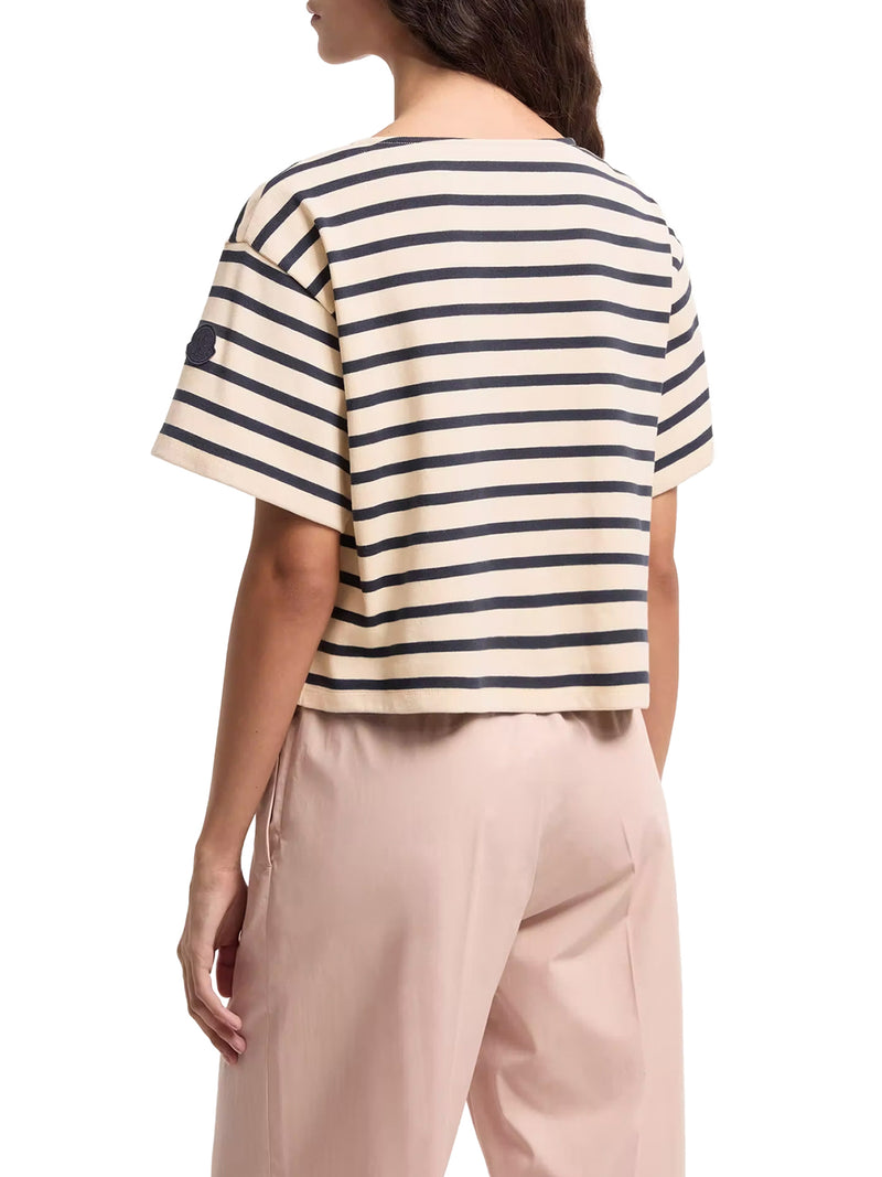 T-SHIRT CROP A RIGHE CON LOGO
