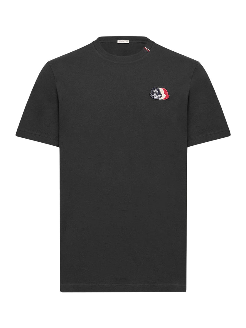 T-SHIRT IN COTONE NERO CON LOGO TRICOLORE RICAMATO