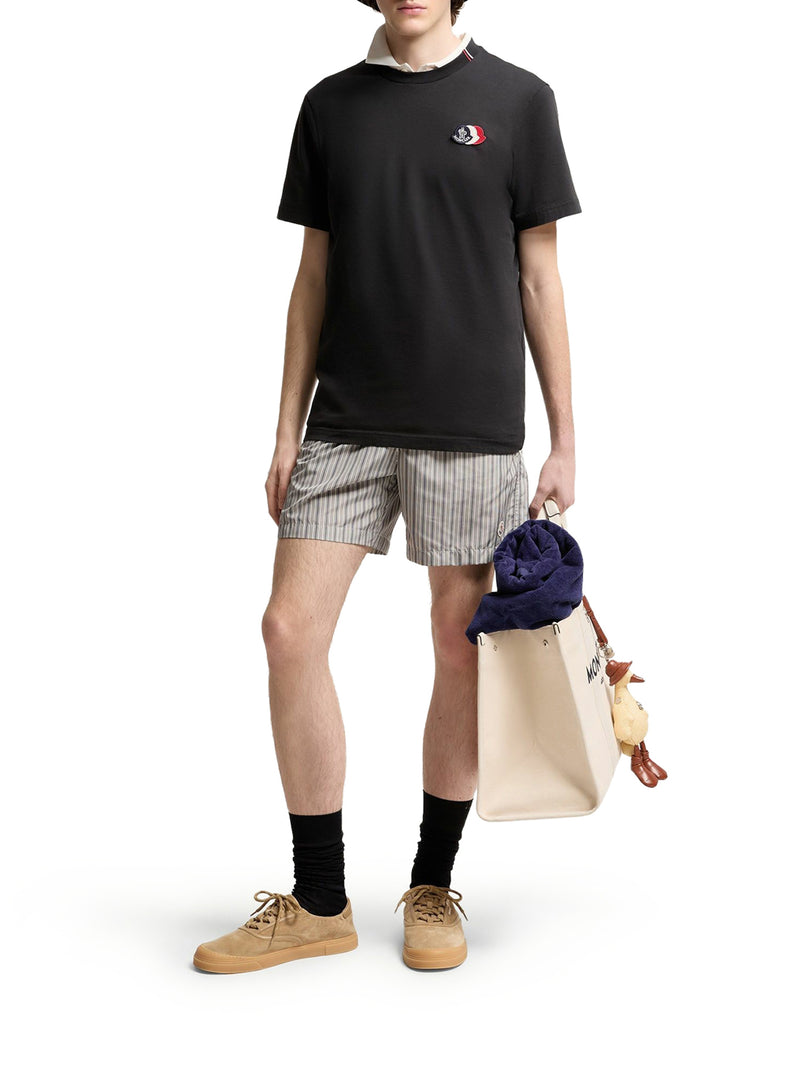 T-SHIRT IN COTONE NERO CON LOGO TRICOLORE RICAMATO