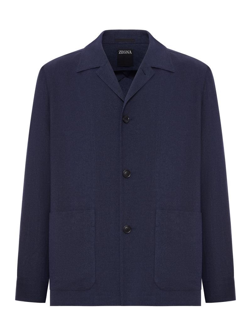 GIACCA CON TASCHE APPLICATE IN MISTO LANA E LINO