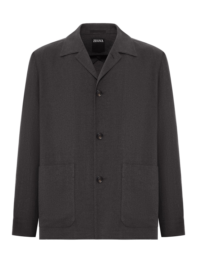 GIACCA CON TASCHE APPLICATE IN MISTO LANA E LINO