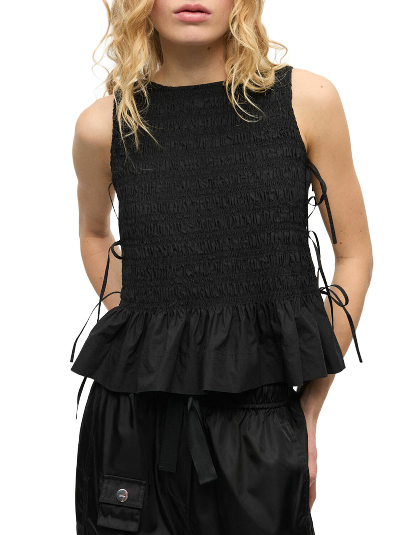 TOP IN COTONE NERO CON LACCETTI