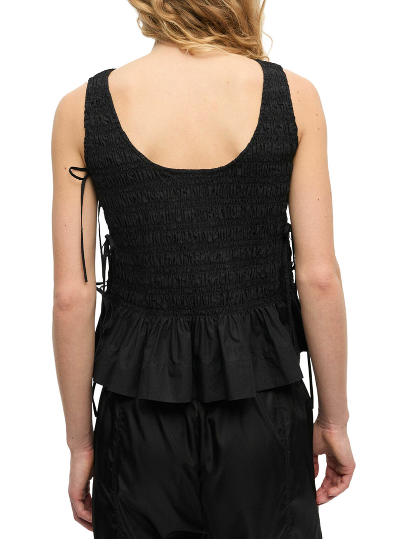 TOP IN COTONE NERO CON LACCETTI