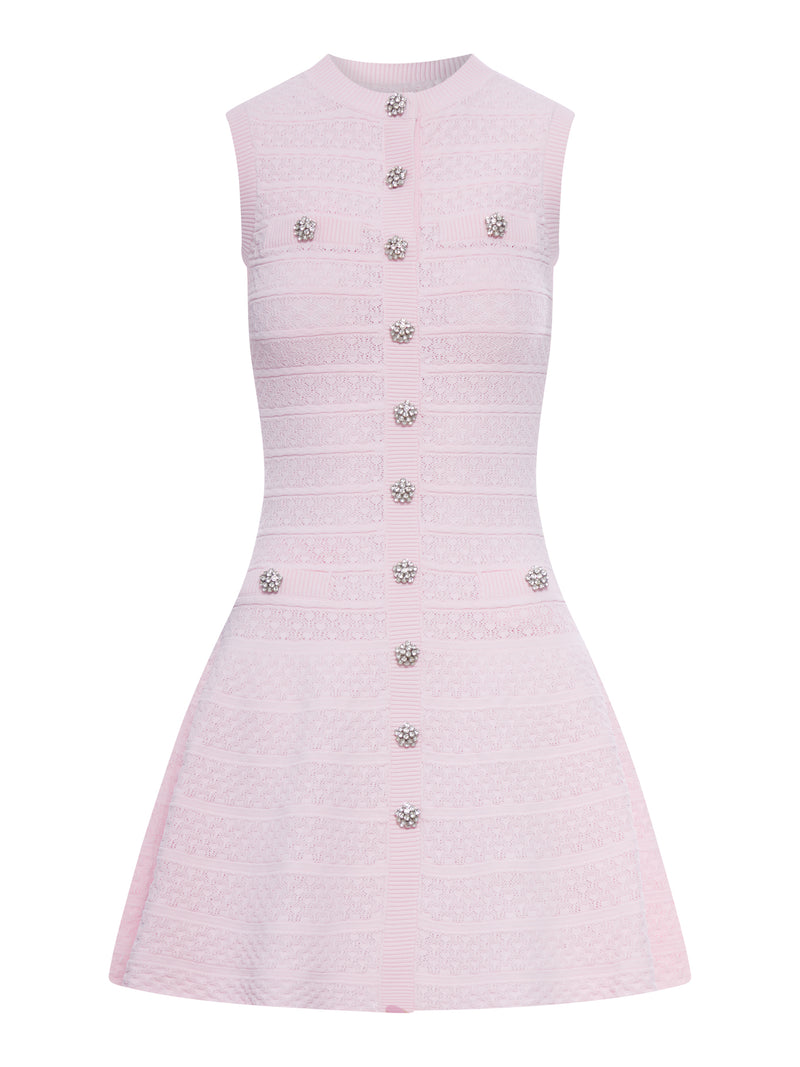MINI ABITO IN MAGLIA ROSA TRAPUNTATA CON STRASS