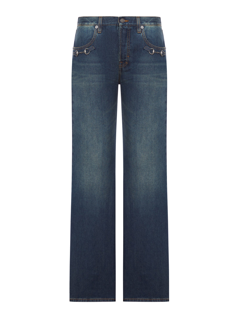 PANTALONI IN DENIM DI COTONE CON MORSETTO