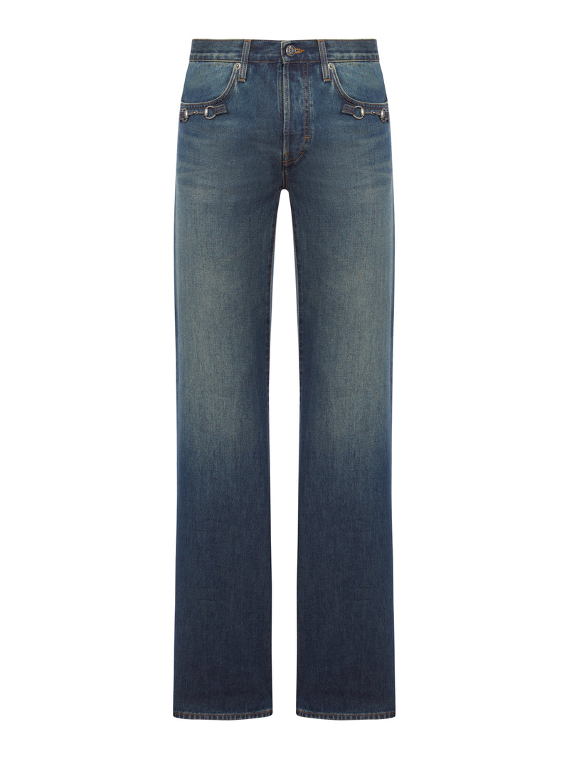 PANTALONI IN DENIM DI COTONE CON MORSETTO