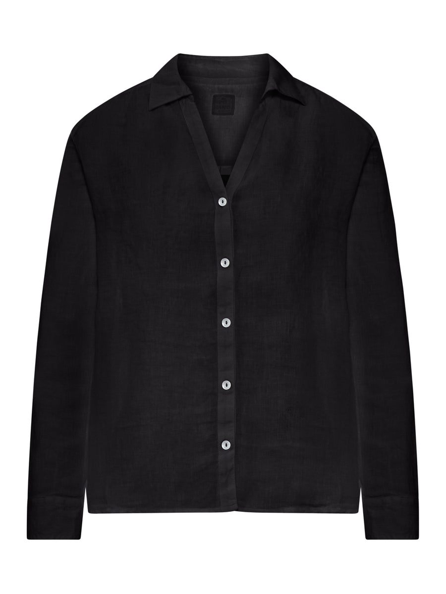 CAMICIA IN LINO CON COLLETTO E SCOLLO A V