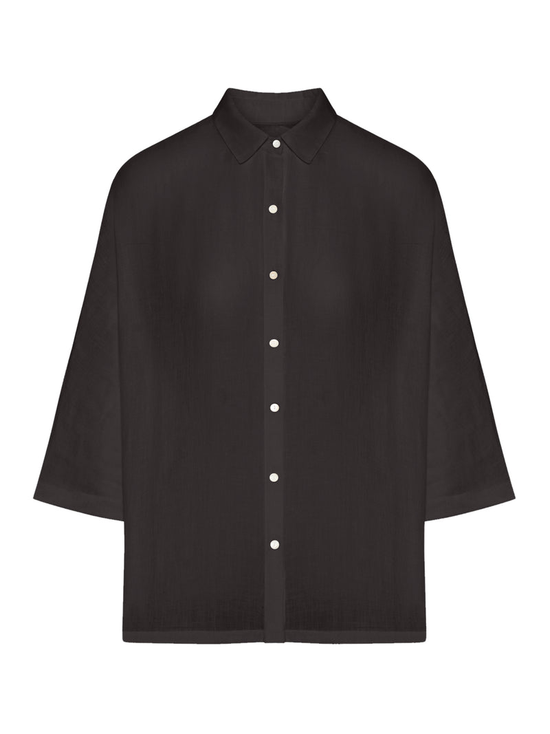CAMICIA OVERSIZE IN LINO CON MANICA TRE QUARTI