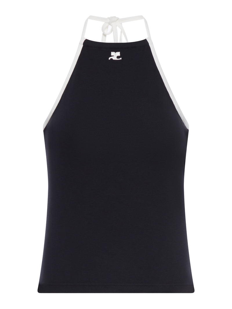 TOP IN COTONE CON LACCI A CONTRASTO