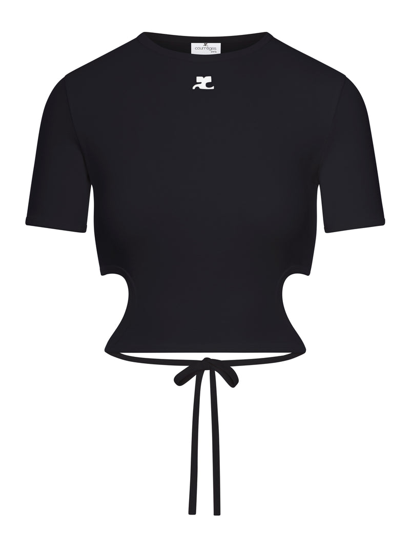 T-SHIRT CROPPED CON LOGO RICAMATO E DETTAGLIO CUT-OUT