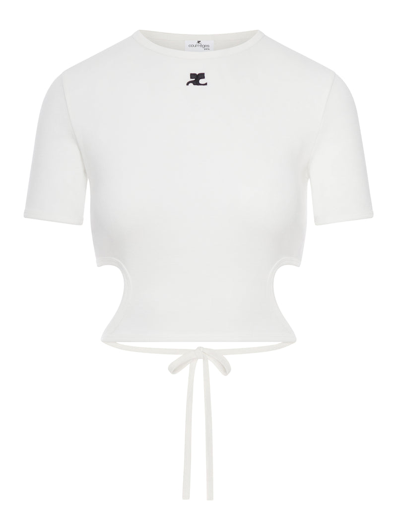 T-SHIRT CROPPED CON LOGO RICAMATO E DETTAGLIO CUT-OUT