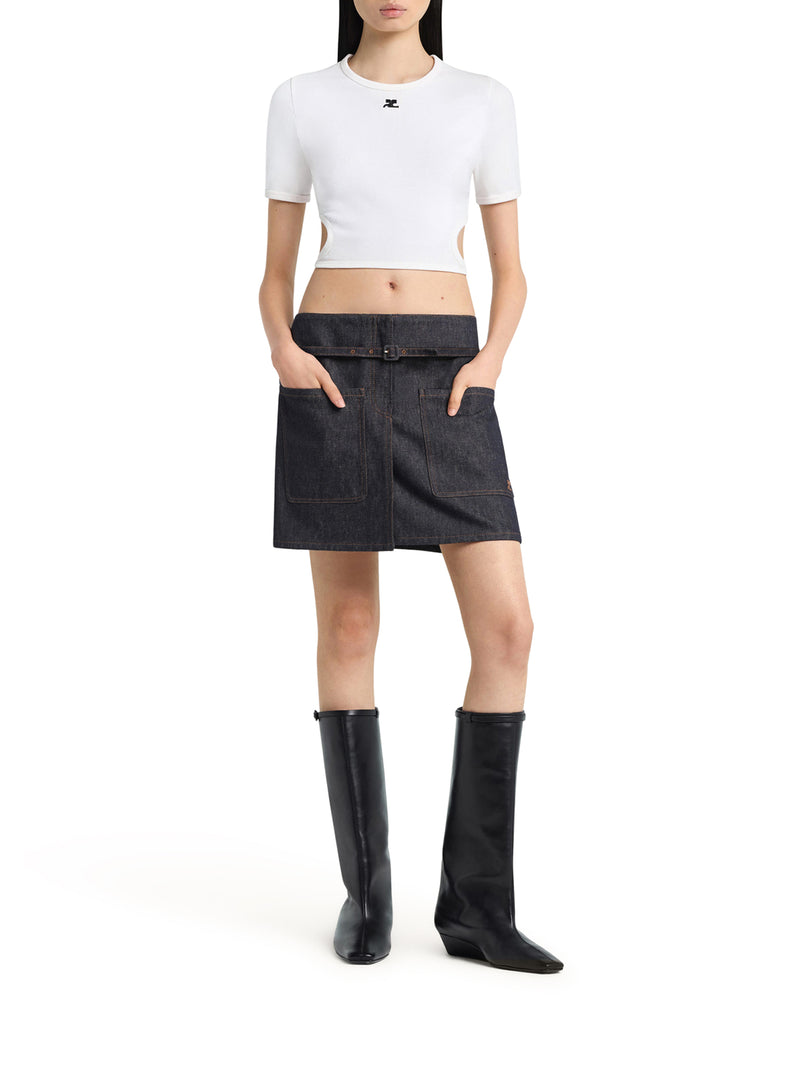 T-SHIRT CROPPED CON LOGO RICAMATO E DETTAGLIO CUT-OUT