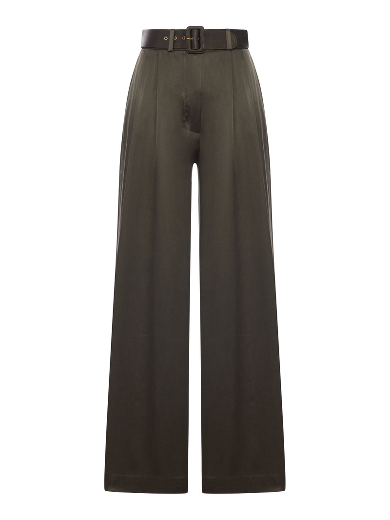 PANTALONI WIDE LEG CON CINTURA E PINCES IN SETA