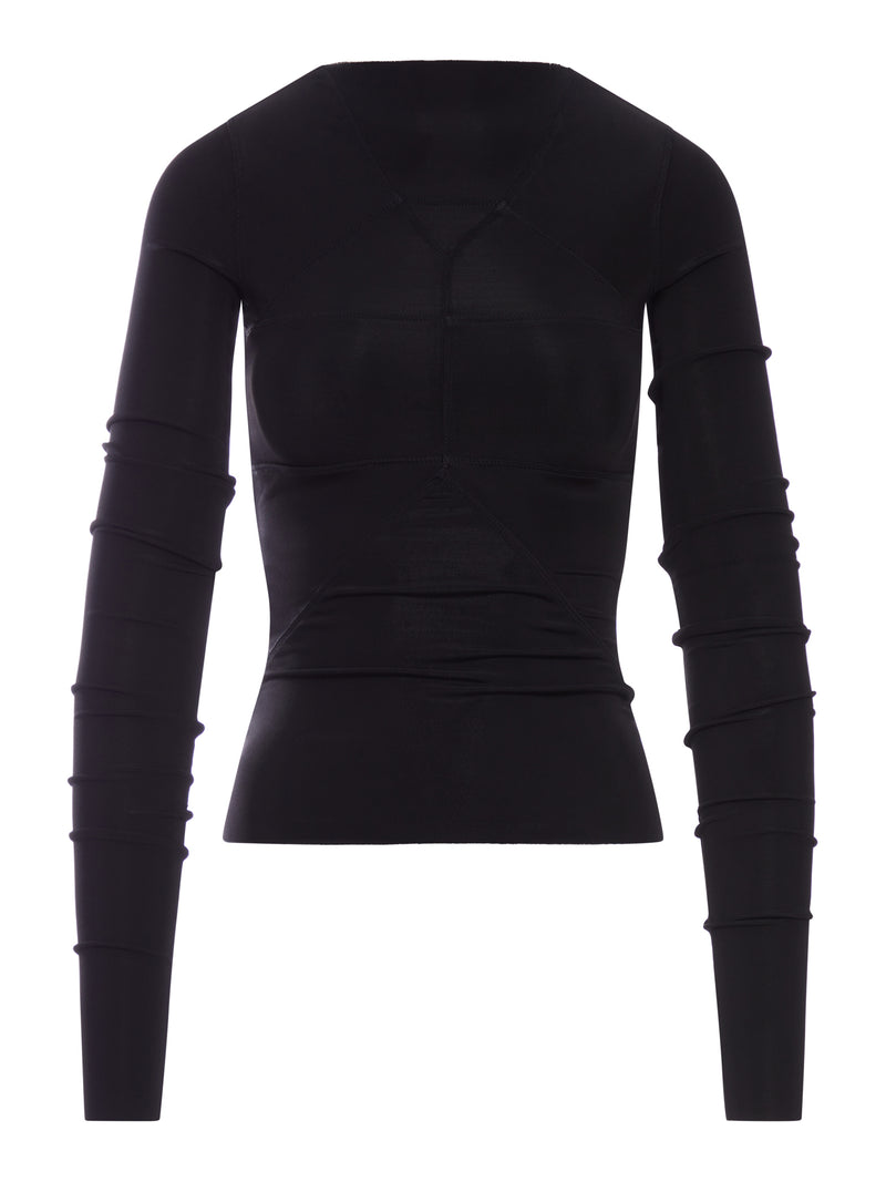 TOP TEMPLE ADERENTE CON SCOLLO A V SUL RETRO