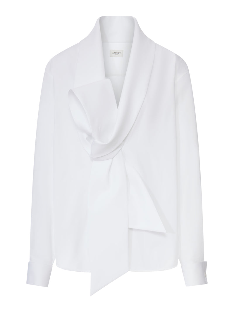 CAMICIA CON COLLO LAVALLIÈRE IN POPELINE DI COTONE