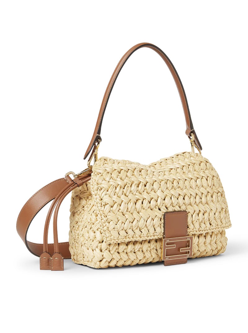 BORSA MAMMA BAGUETTE MEDIUM IN RAFIA INTRECCIATA