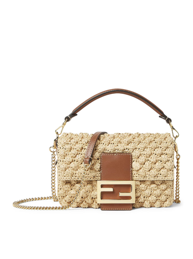 BORSA BAGUETTE MINI IN RAFIA PUNTO NOCCIOLINA