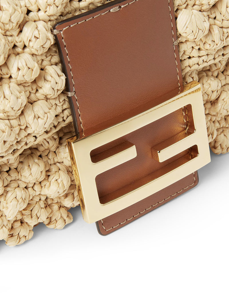 BORSA BAGUETTE MINI IN RAFIA PUNTO NOCCIOLINA