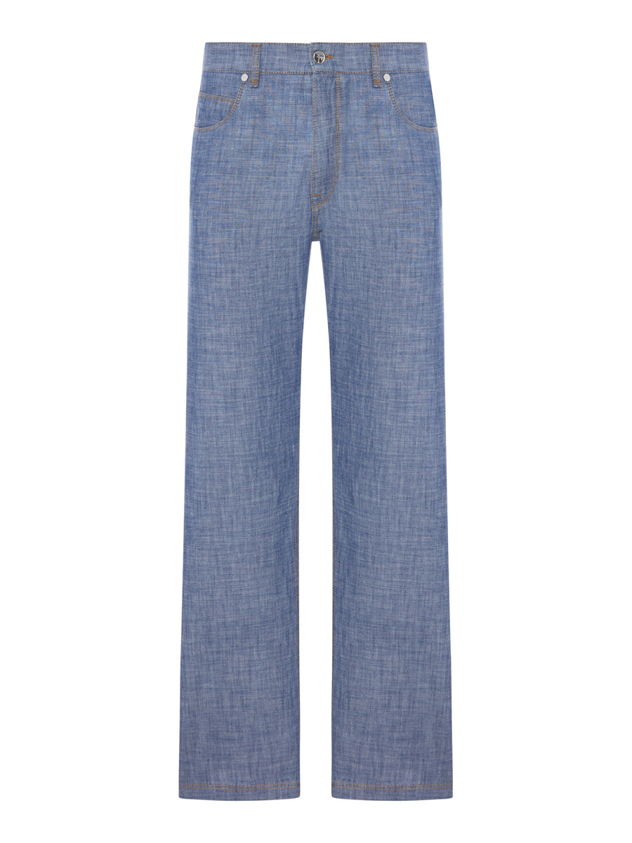 PANTALONI JEANS IN CHAMBRAY AZZURRO