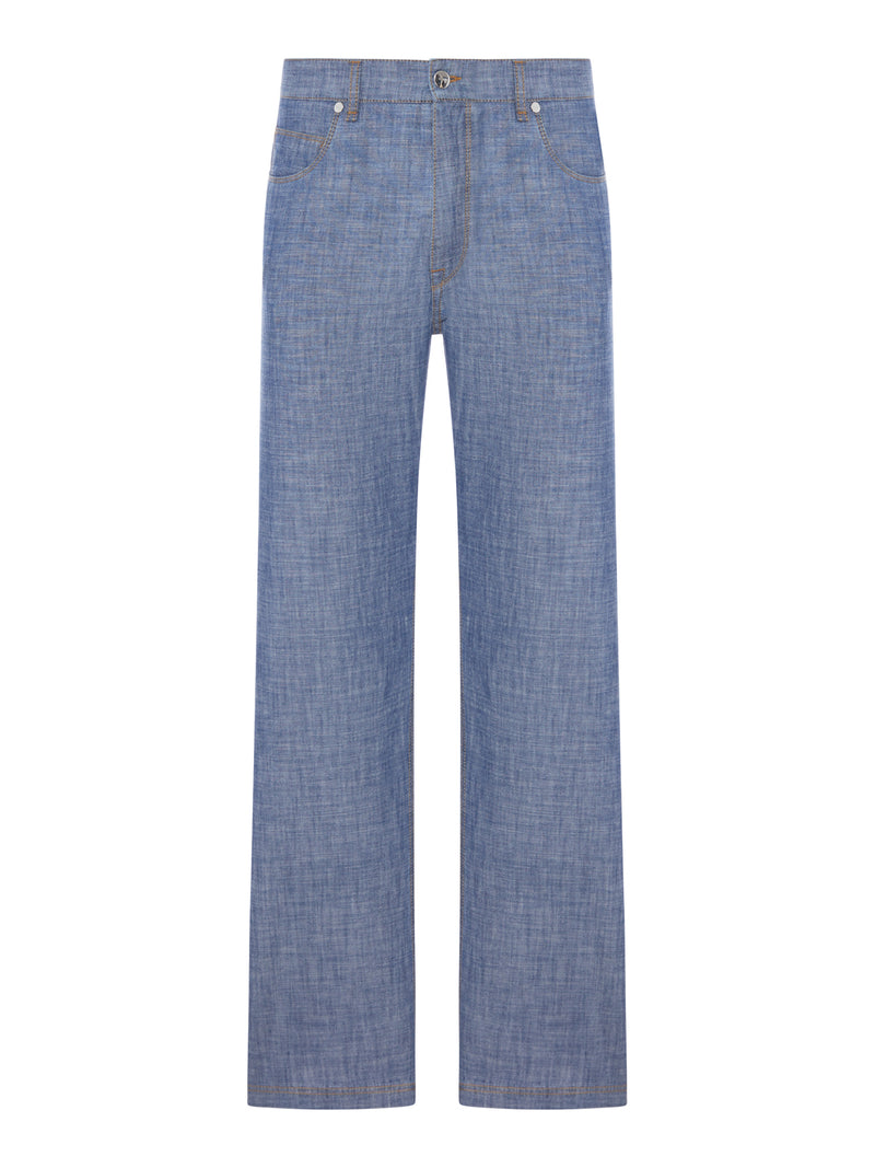 PANTALONI JEANS IN CHAMBRAY AZZURRO