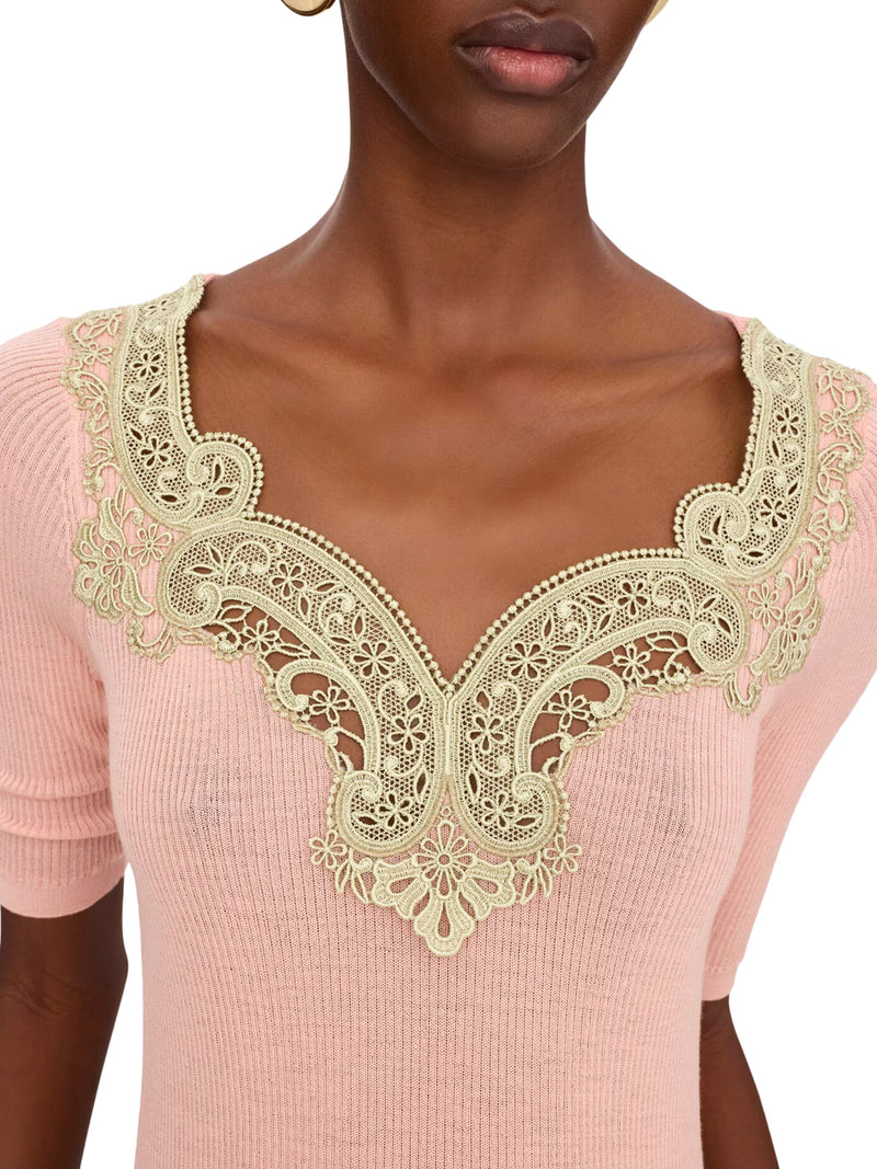 PULLOVER ADERENTE IN MAGLIA DI LANA E PIZZO