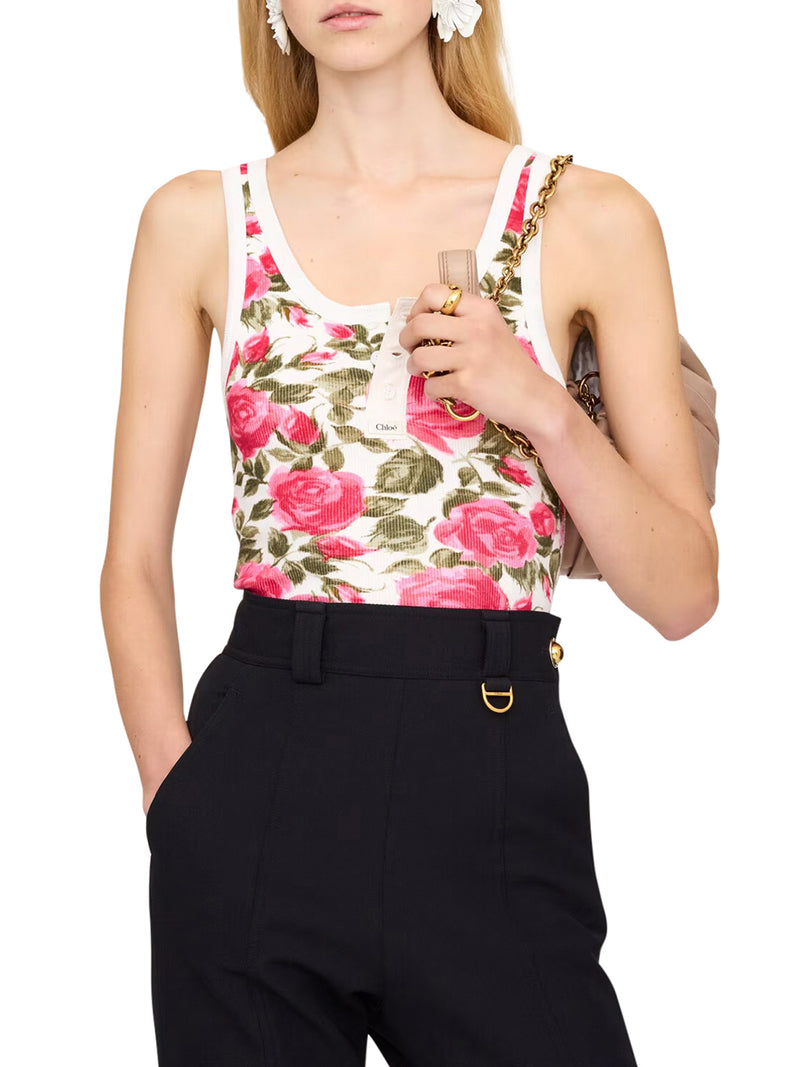 TOP IN COTONE ELASTICIZZATO CON STAMPA FLOREALE