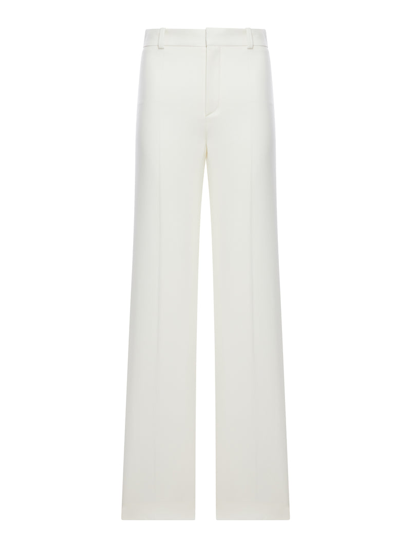 PANTALONI SVASATI A VITA ALTA IN LANA GRAIN DE POUDRE