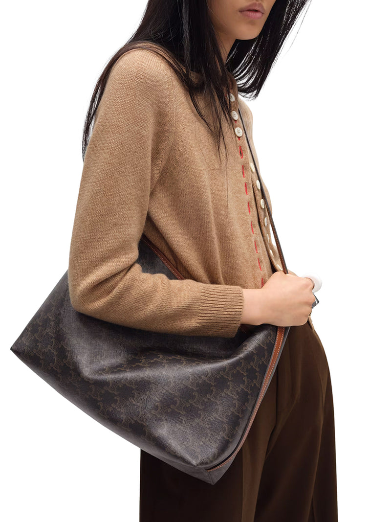 SHOPPER MORBIDA IN TELA TRIOMPHE E PELLE DI VITELLO