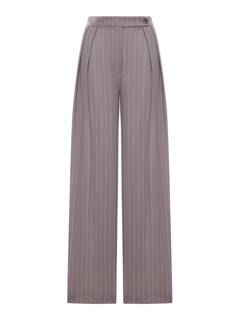 PANTALONI WIDE LEG IN TESSUTO GESSATO CON PINCES