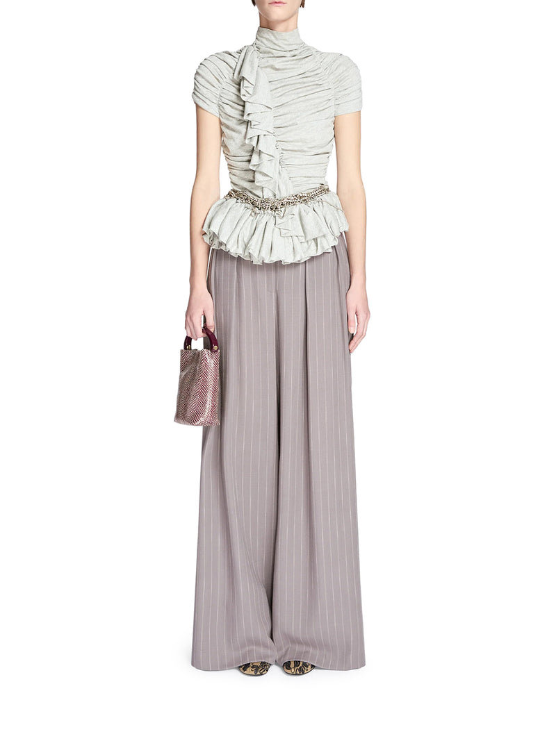PANTALONI WIDE LEG IN TESSUTO GESSATO CON PINCES