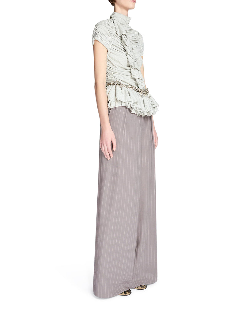 PANTALONI WIDE LEG IN TESSUTO GESSATO CON PINCES
