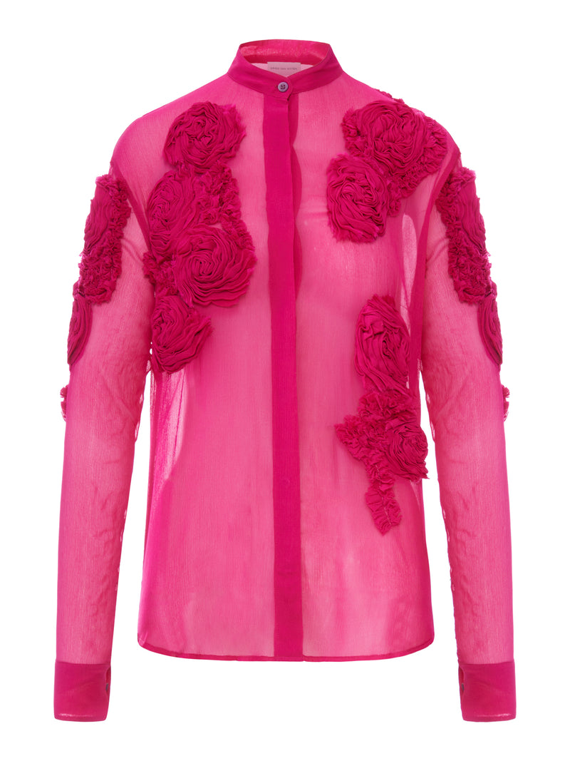 CAMICIA IN ORGANZA CON APPLICAZIONI FLOREALI