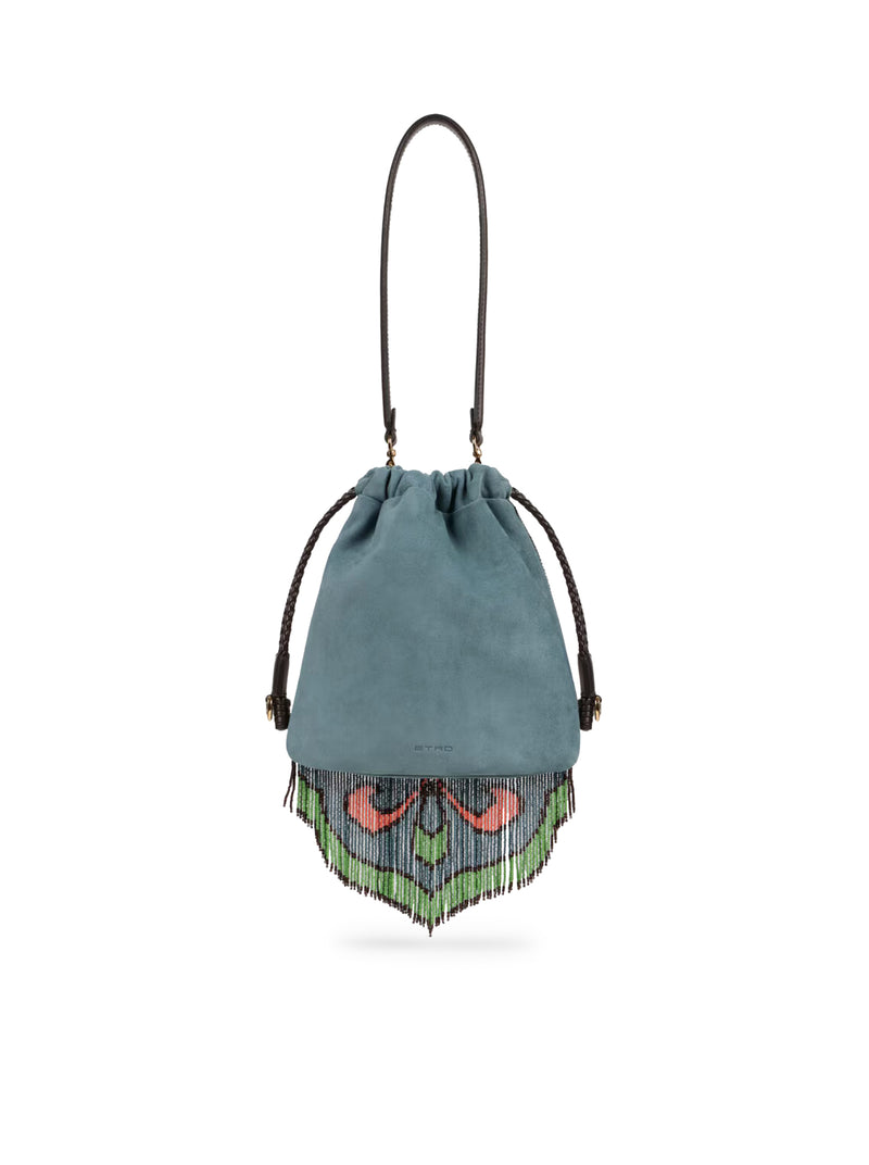 BORSA KALISPERA PICCOLA IN SUEDE CON PERLINE E FRANGE