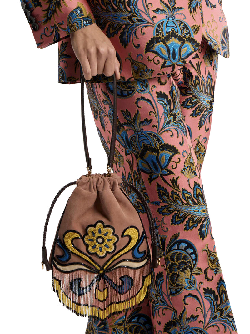 BORSA KALISPERA PICCOLA IN SUEDE CON PERLINE E FRANGE