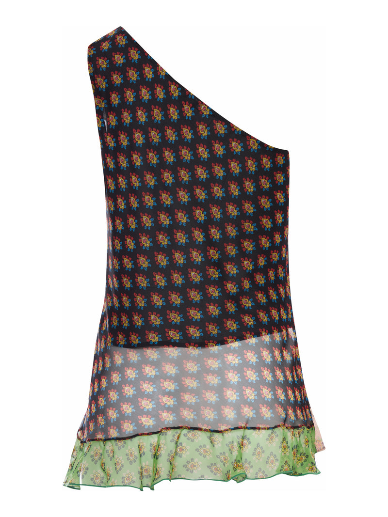 TOP ASIMMETRICO CON STAMPA MISCRO FLOREALE