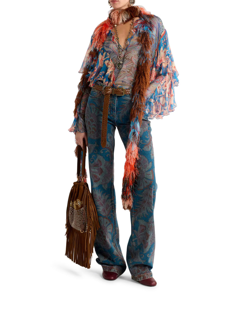 BLUSA IN SETA A MANICHE LUNGHE CON VOLANT