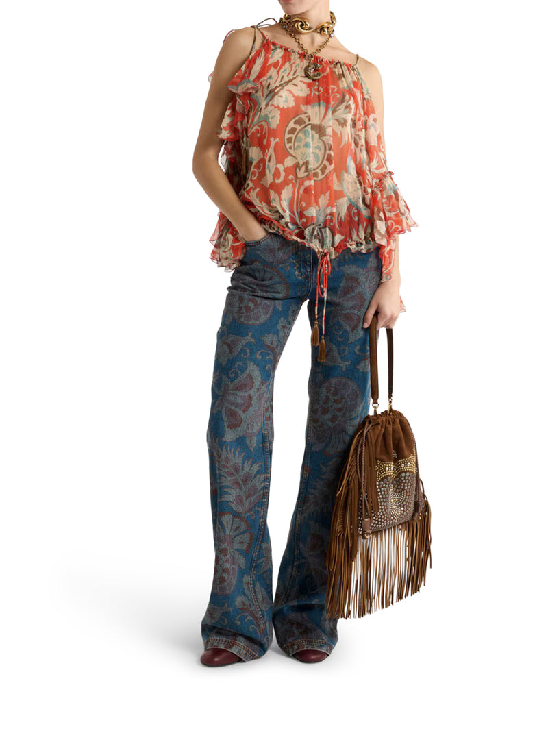 TOP IN SETA A UNA MANICA CON MOTIVO FLOREALE