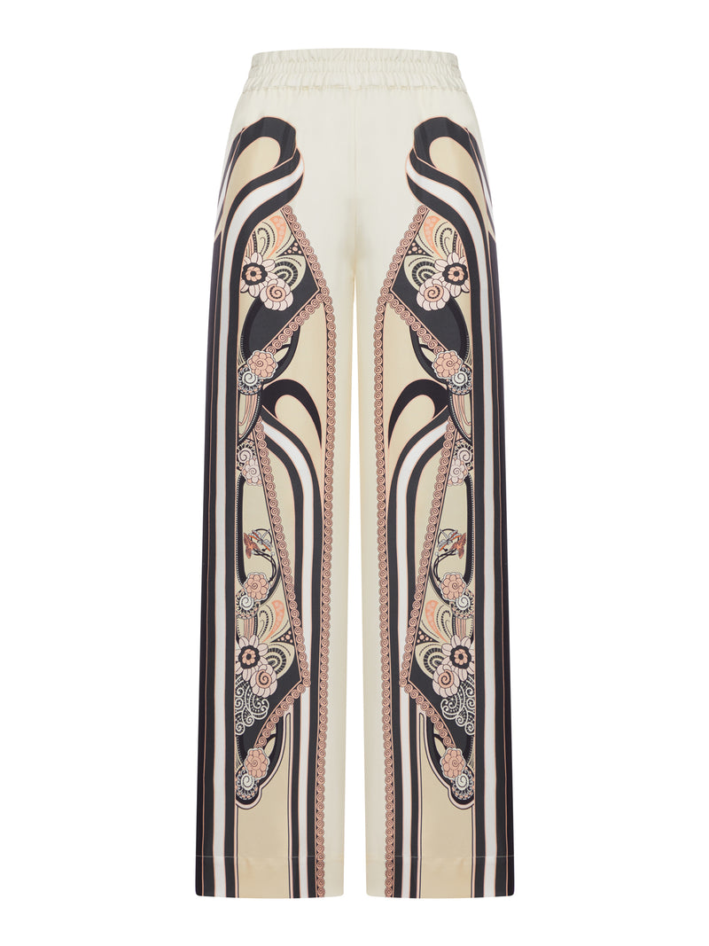 PANTALONE PALAZZO IN SETA CON STAMPA PIAZZATA