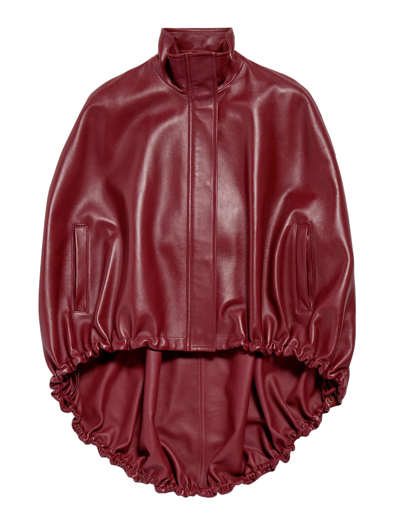 MANTELLA CORTA IN PELLE BORDEAUX