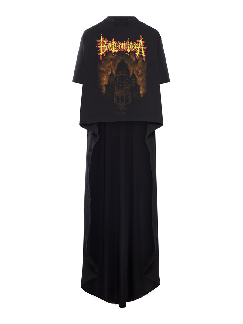 MAXI T-SHIRT ASIMMETRICA CON STAMPA FRONTALE