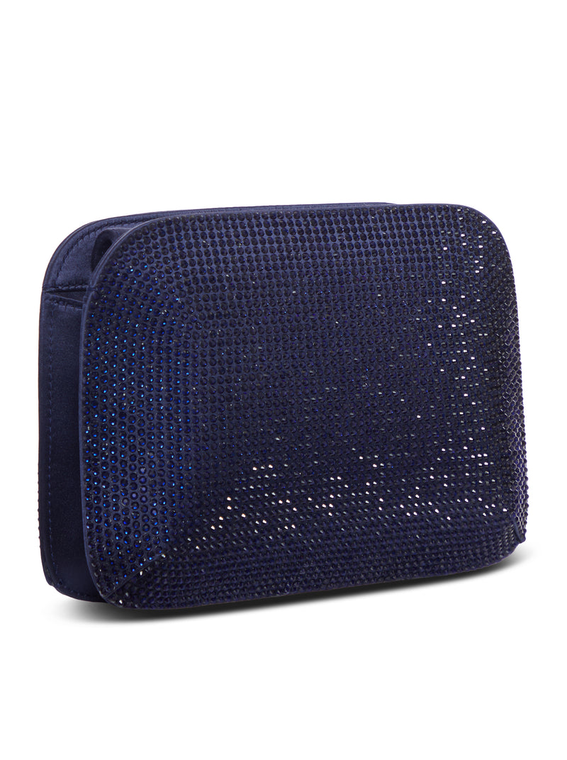 BORSA CLUTCH GIOIELLO IN SATIN CON CRISTALLI BLU E CATENA