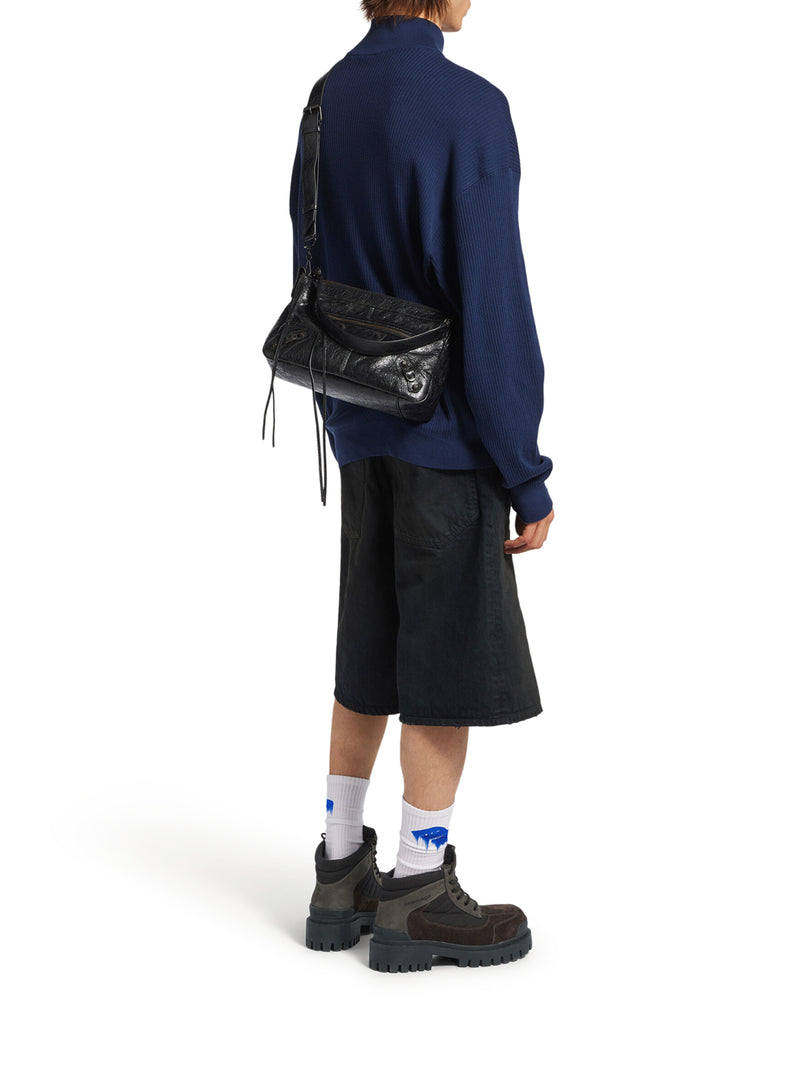 LE CITY MOTO PICCOLA IN PELLE DI AGNELLO ARENA NERA