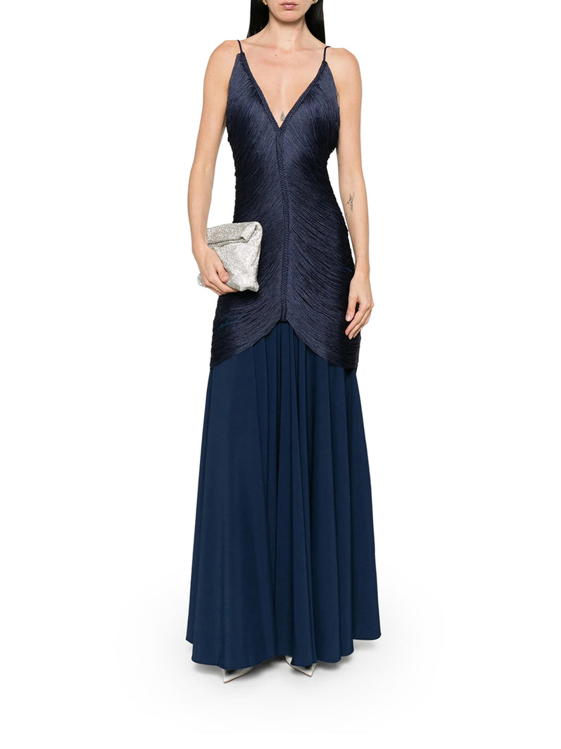 ABITO LUNGO NOSTALGIA CON FRANGE E SCOLLO A V