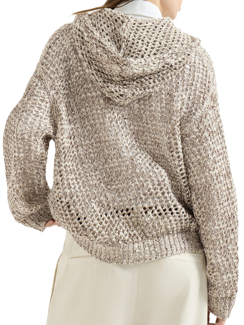 CARDIGAN DAZZLING IN MAGLIA CHINÉ DI SETA E LINO CON CAPPUCCIO E ZIP