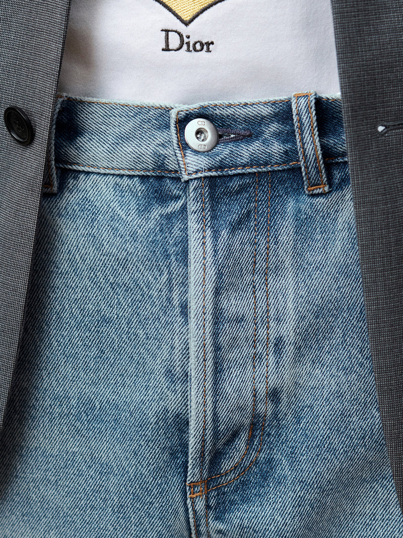 JEANS LUNGHI CON VESTIBILITÀ REGOLARE IN TWILL DI COTONE BLU