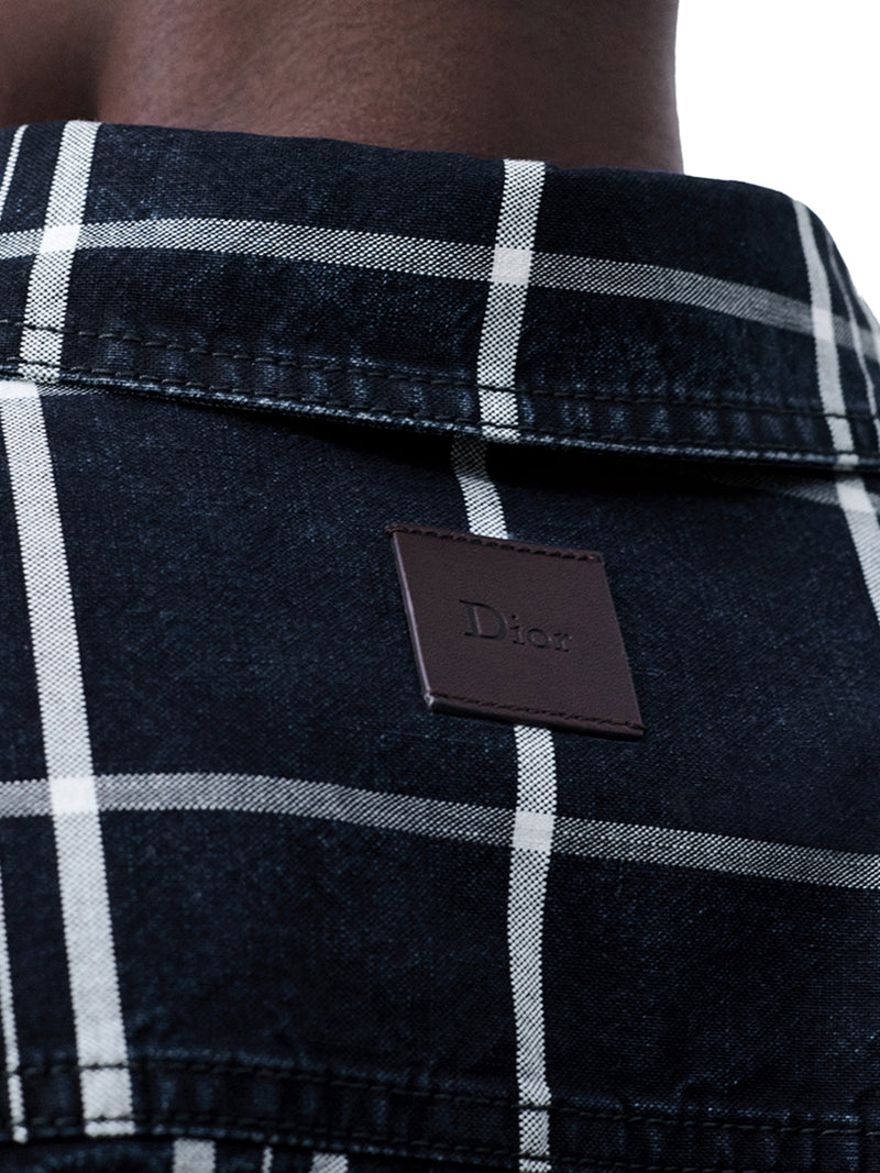 GIACCA-CAMICIA A QUADRI CHAMBRAY DI COTONE BLU