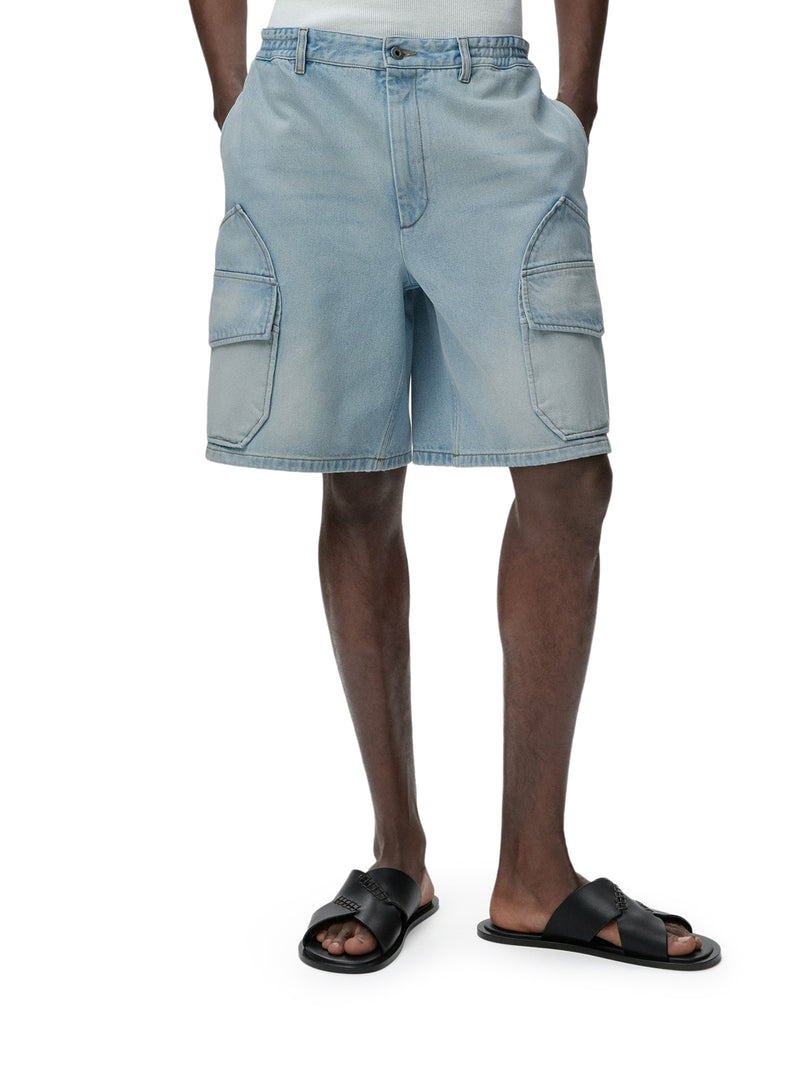 SHORTS IN DENIM DI COTONE LAVATO DI PESO MEDIO