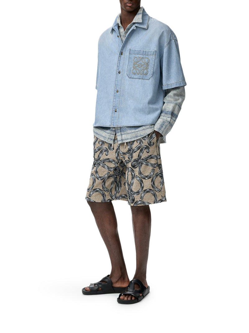 CAMICIA A MANICHE CORTE IN DENIM CON RICAMO ANAGRAM