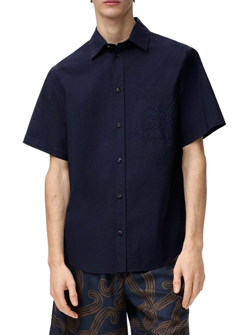 CAMICIA A MANICHE CORTE IN POPELINE TESTURIZZATO